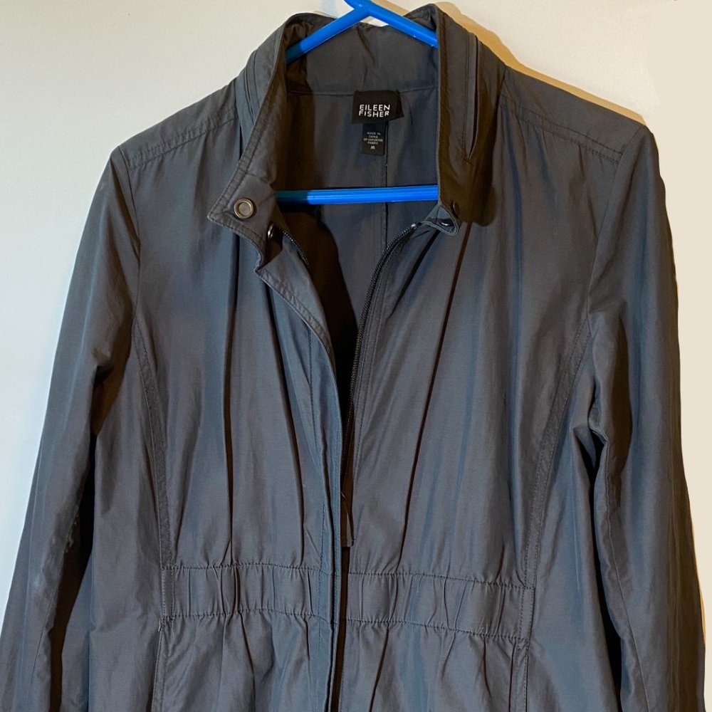 Eileen Fisher Grey Zippered Nylon Jacket  / Windbreaker